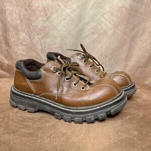 Vintage 90s State Street Faux Leather Low Cut Boots Lace Up Brown Mens 10.5 Y2K